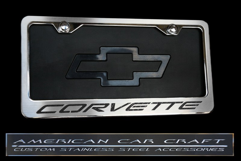 1997-2004 C5 Corvette, License Frame Corvette Logo Dark Blue, Stainless Steel